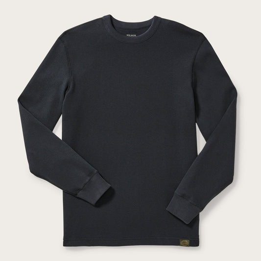 Black long-sleeve shirt on a light gray background