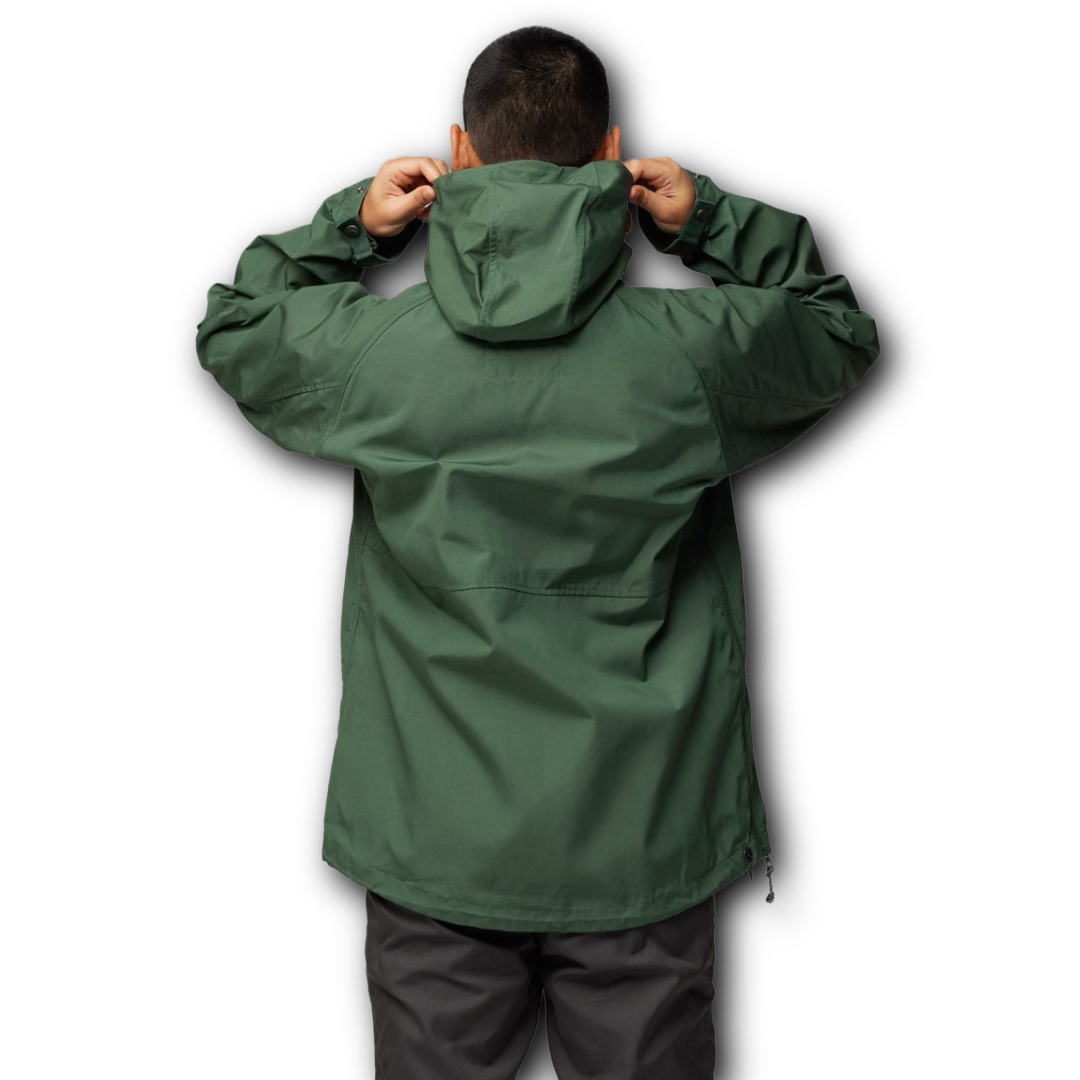 Fjallraven green jacket sold at regent modelled by a man
