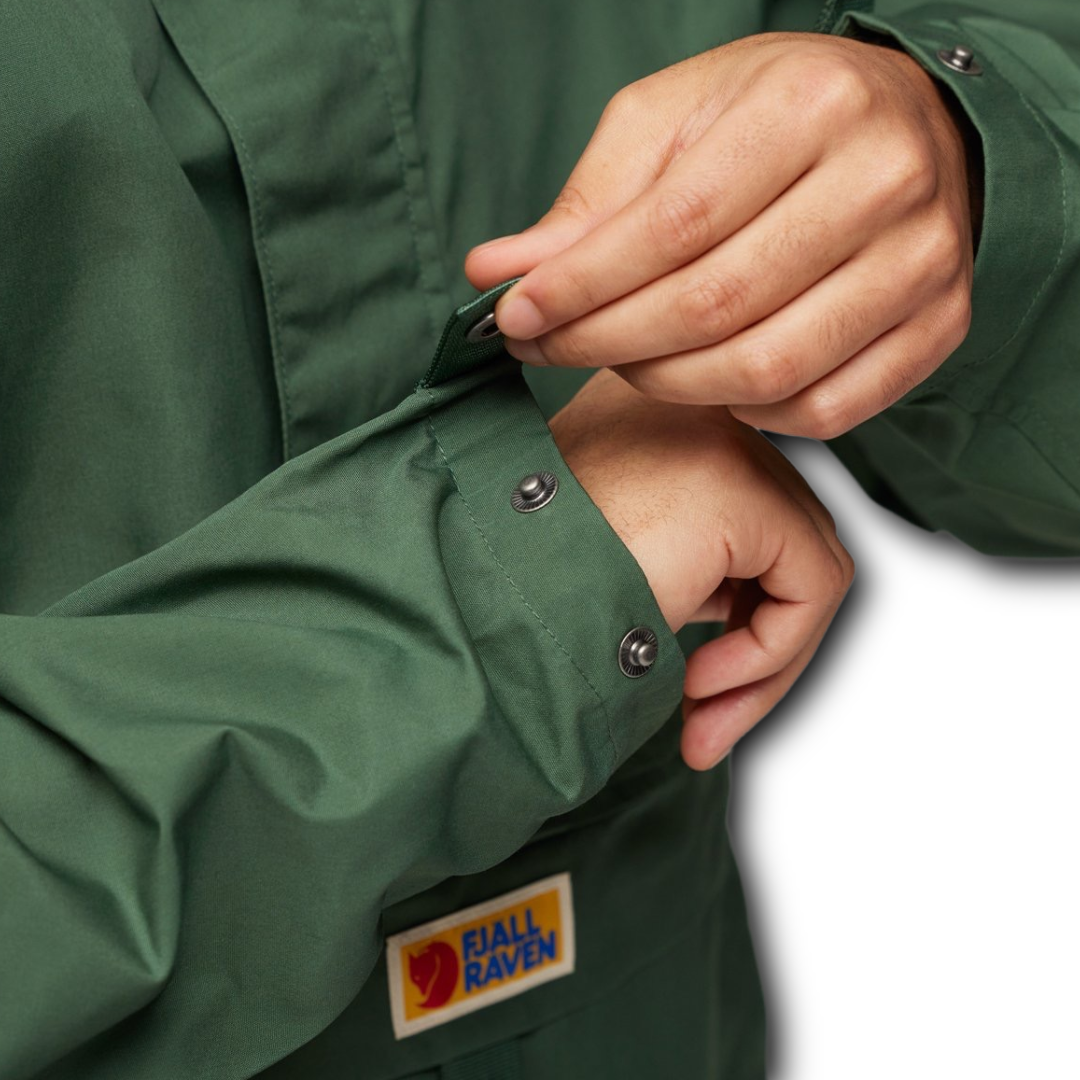 Adjustable cuffs on Fjallraven green jacket sold at regent
