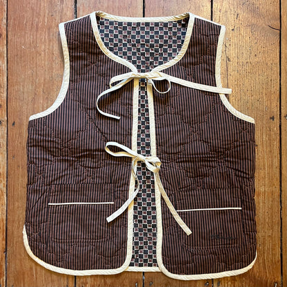 TBCo - Quilted Cotton Vest - Reversible Brown Celestial Stripe