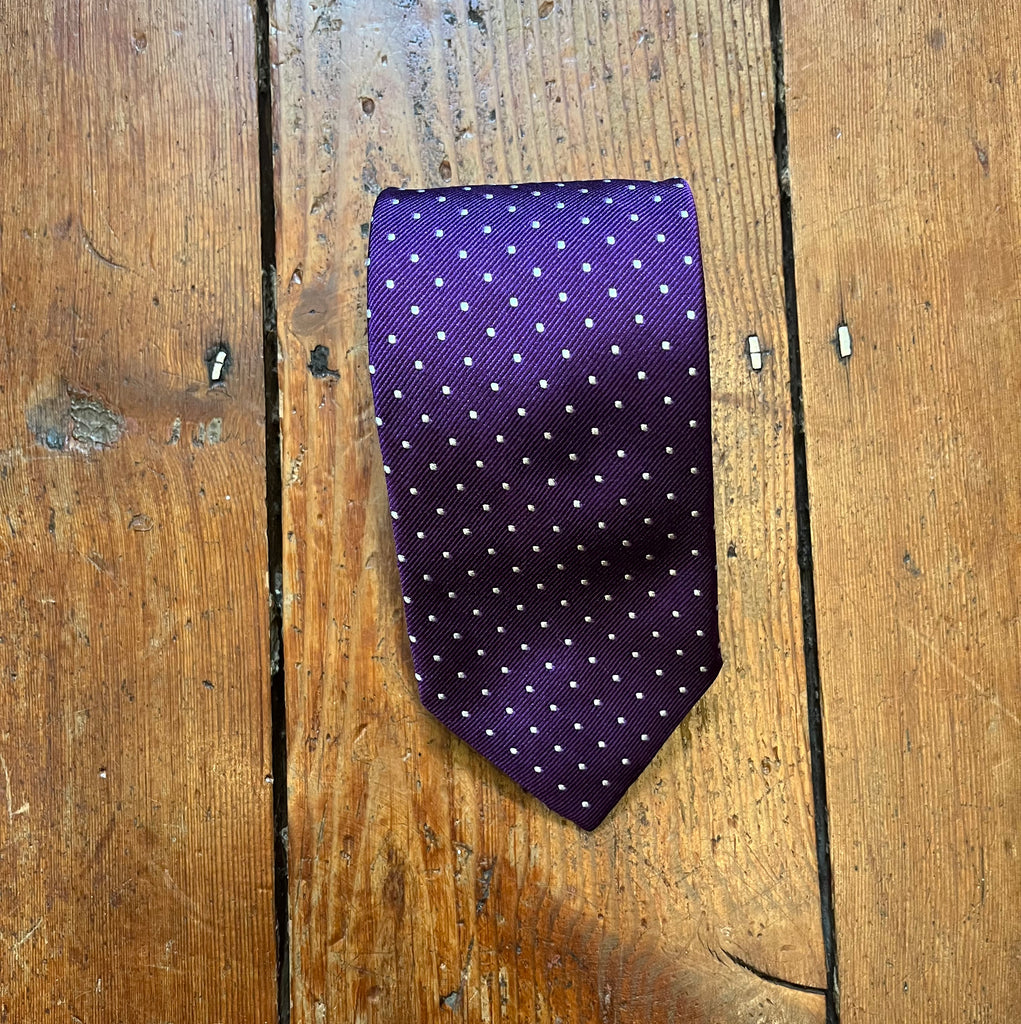 Regent - Woven Silk Tie - Purple with White Polka-Dot - Regent Tailoring