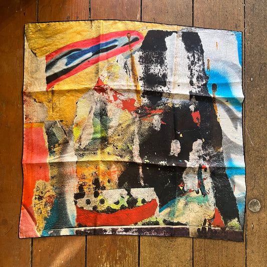 Abstract art piece on a large silk scarf , multicoloured