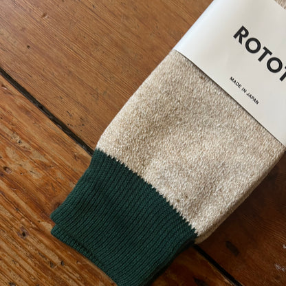 ROTOTO - Double Face Crew Socks - Silk - Cotton - Green/Beige