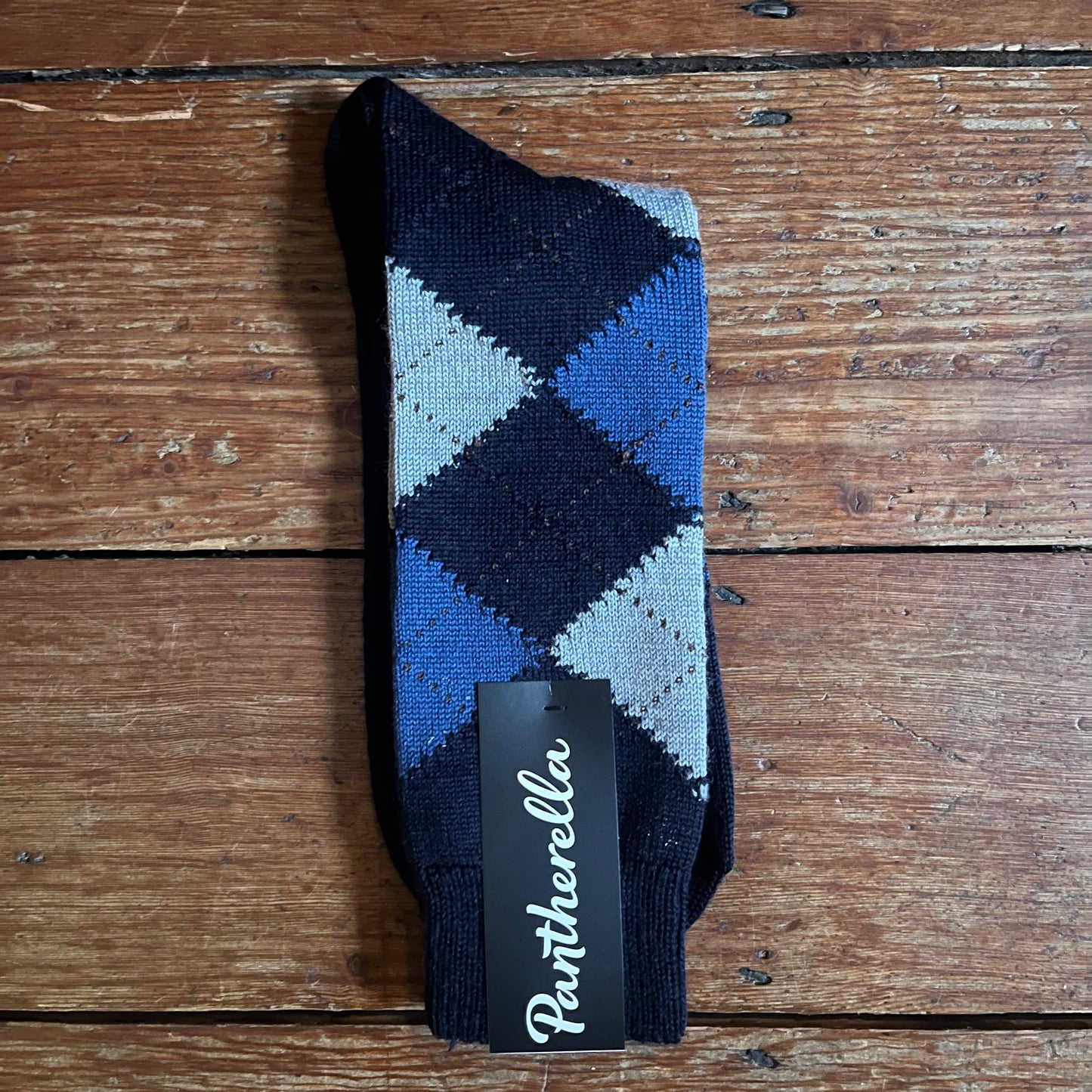 Pantherella - Racton - Merino Wool Socks - Navy - Argyle Pattern - Classic Collection