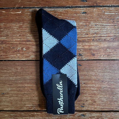 Pantherella - Racton - Merino Wool Socks - Navy - Argyle Pattern - Classic Collection