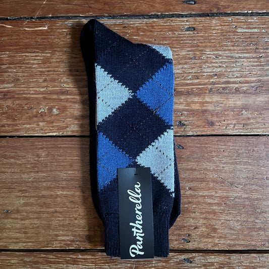 Pantherella - Racton - Merino Wool Socks - Navy - Argyle Pattern - Classic Collection