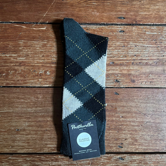 Pantherella - Racton - Merino Wool Socks - Racing Green - Argyle Pattern - Classic Collection