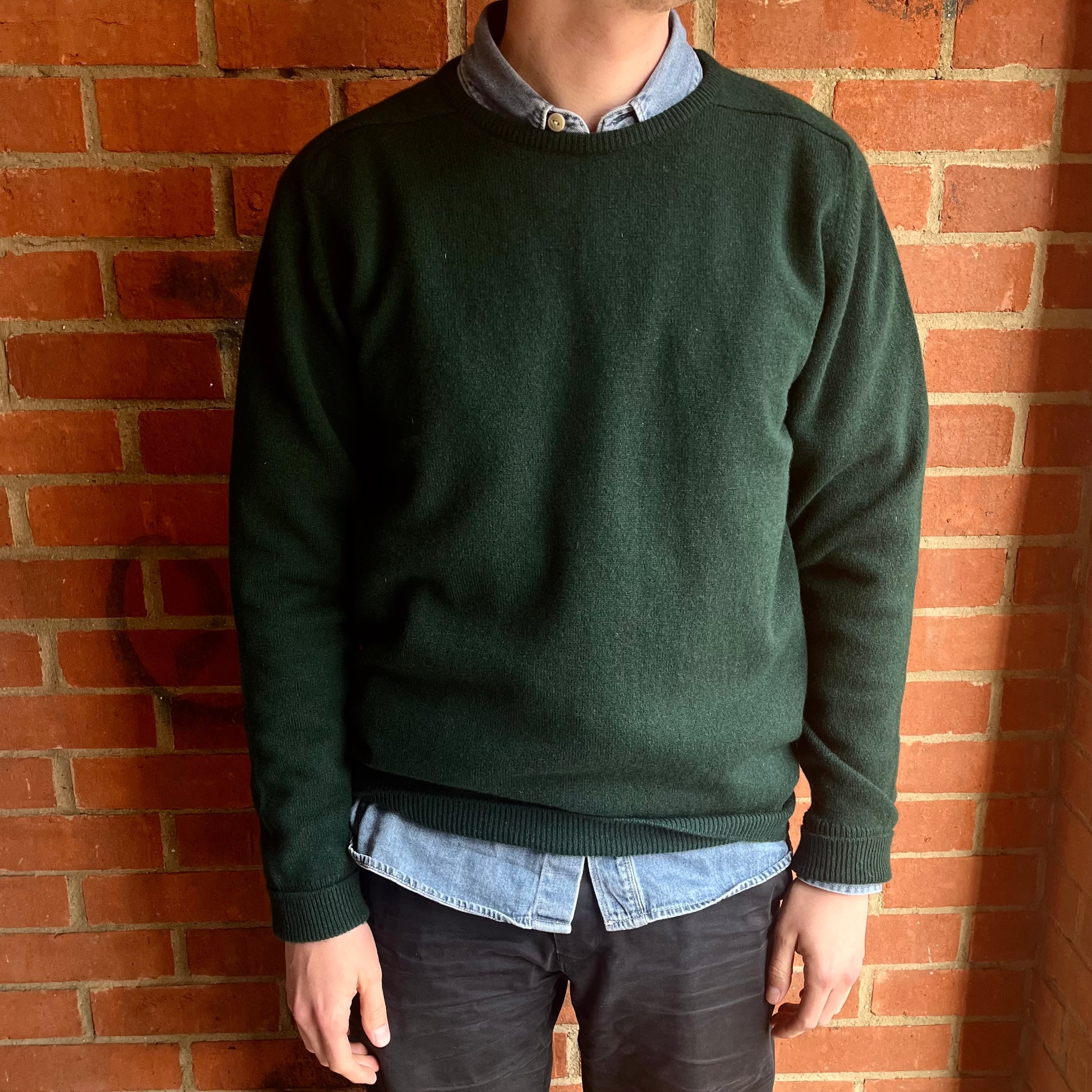 Regent - Crew Jumper - Geelong Lamb Wool - Dark Green - Regent Tailoring