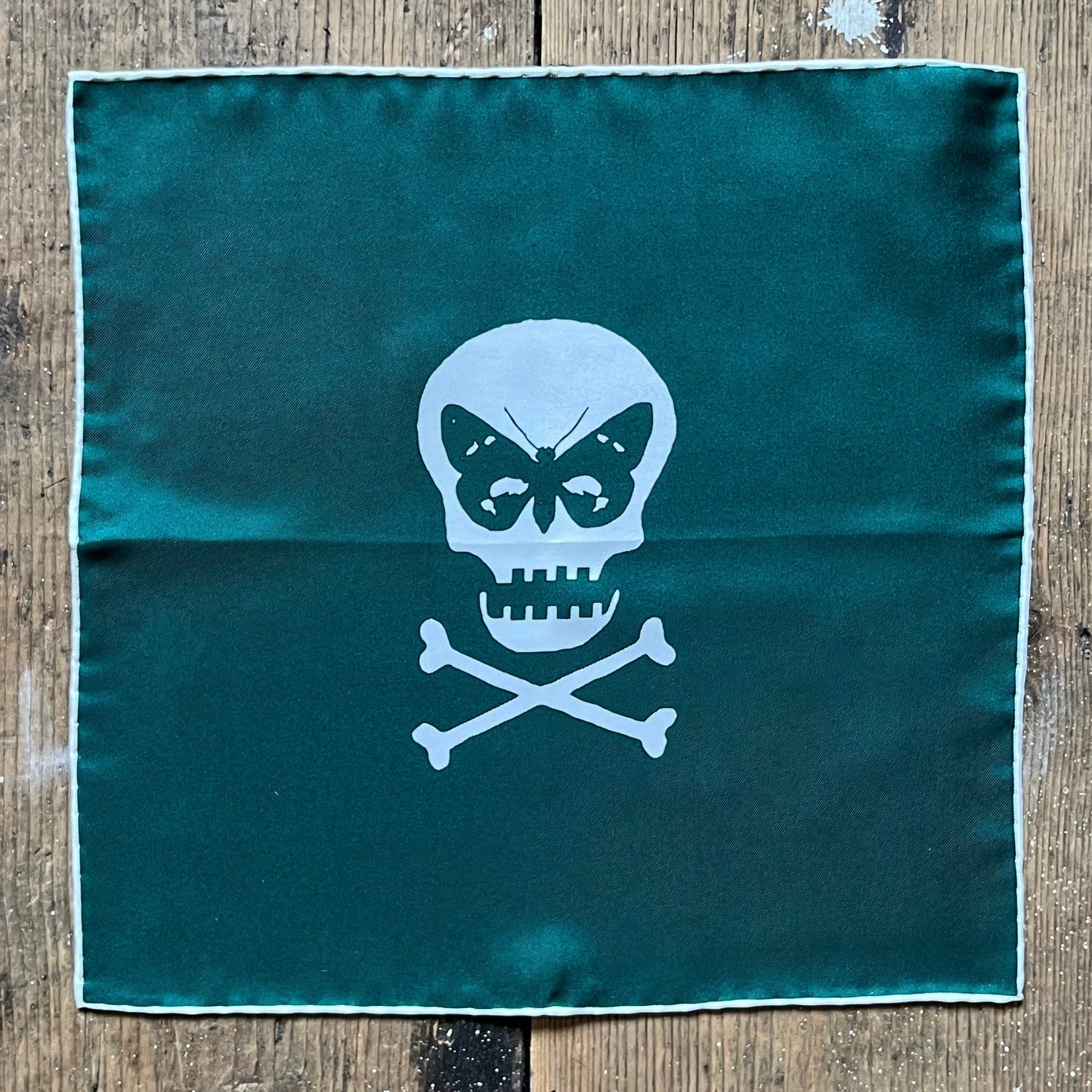 Regent - Silk Pocket Square - Racing Green Skull