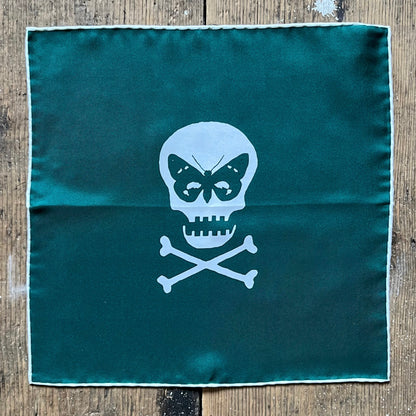 Regent - Silk Pocket Square - Racing Green Skull