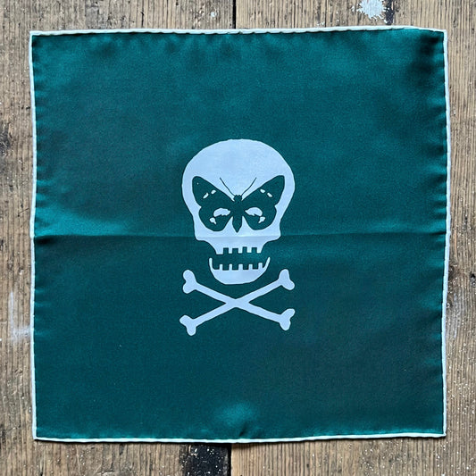 Regent - Silk Pocket Square - Racing Green Skull