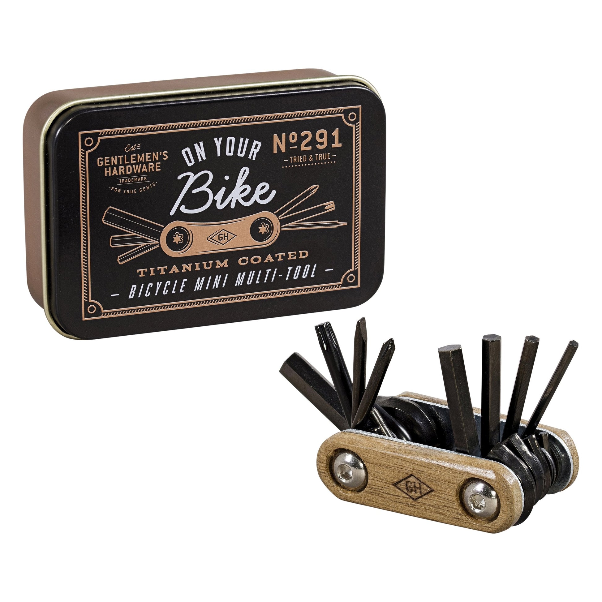 Bicycle mini multi-tool with 'Oh Your Bike' branding and packaging on a white background