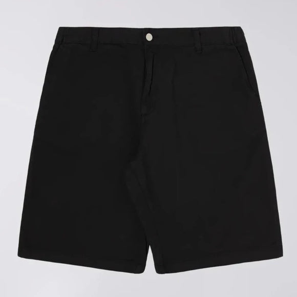 Casual black twill shorts, elasticated waistband and patch pocket on the back. 