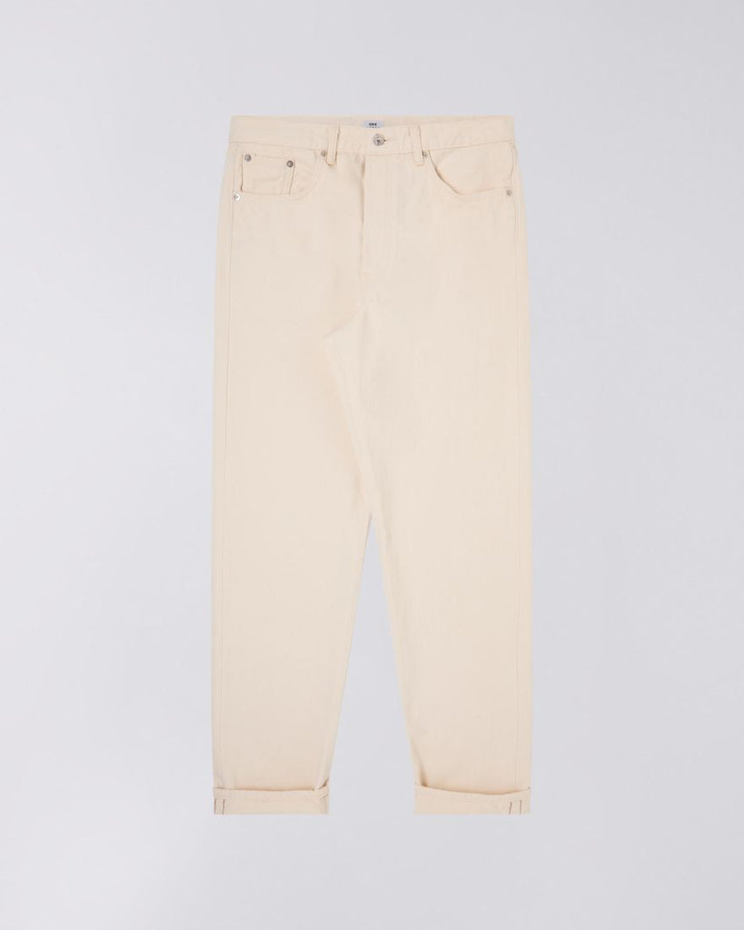 Natural rinsed, loose tapered jean with a mid rise waist and fly and button fastening.
