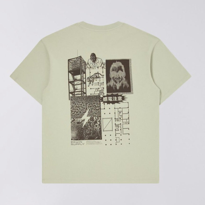 Sage Green, Oversized Tee, back and chest black sketchy graphic 