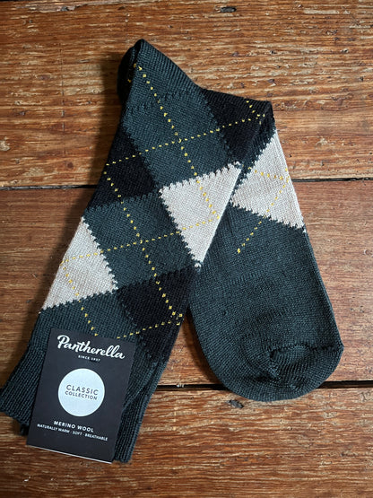 Pantherella - Racton - Merino Wool Socks - Racing Green - Argyle Pattern - Classic Collection