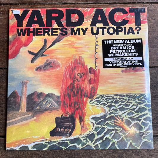 Yard Act- Where’s my utopia album on wooden background 