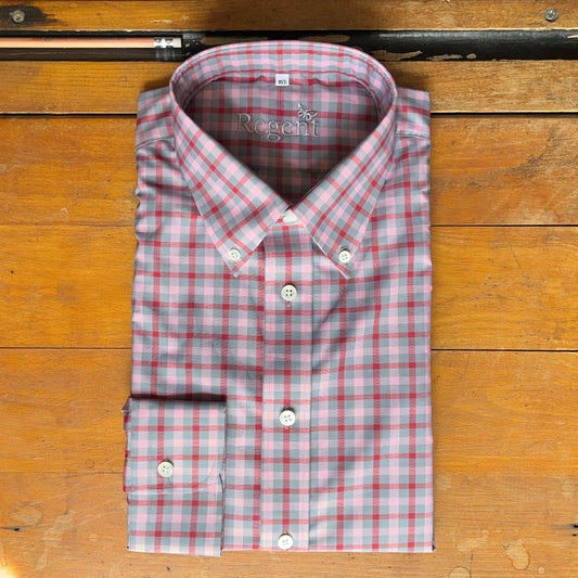 Regent rose pink and red checked shirt with button down collar