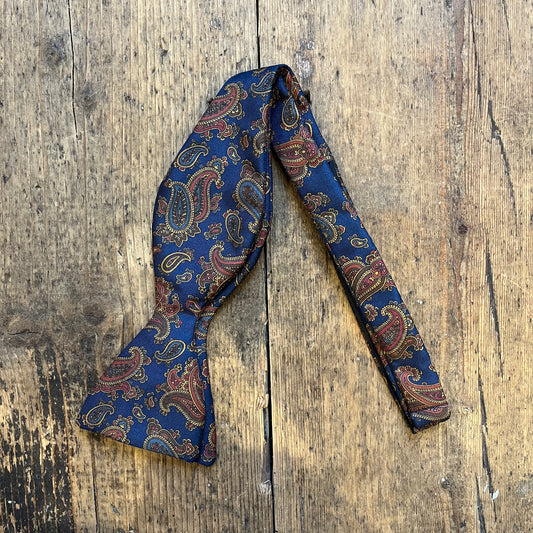 Regent - Silk Bow Tie - Paisley - Dark Navy/ Gold / Maroon