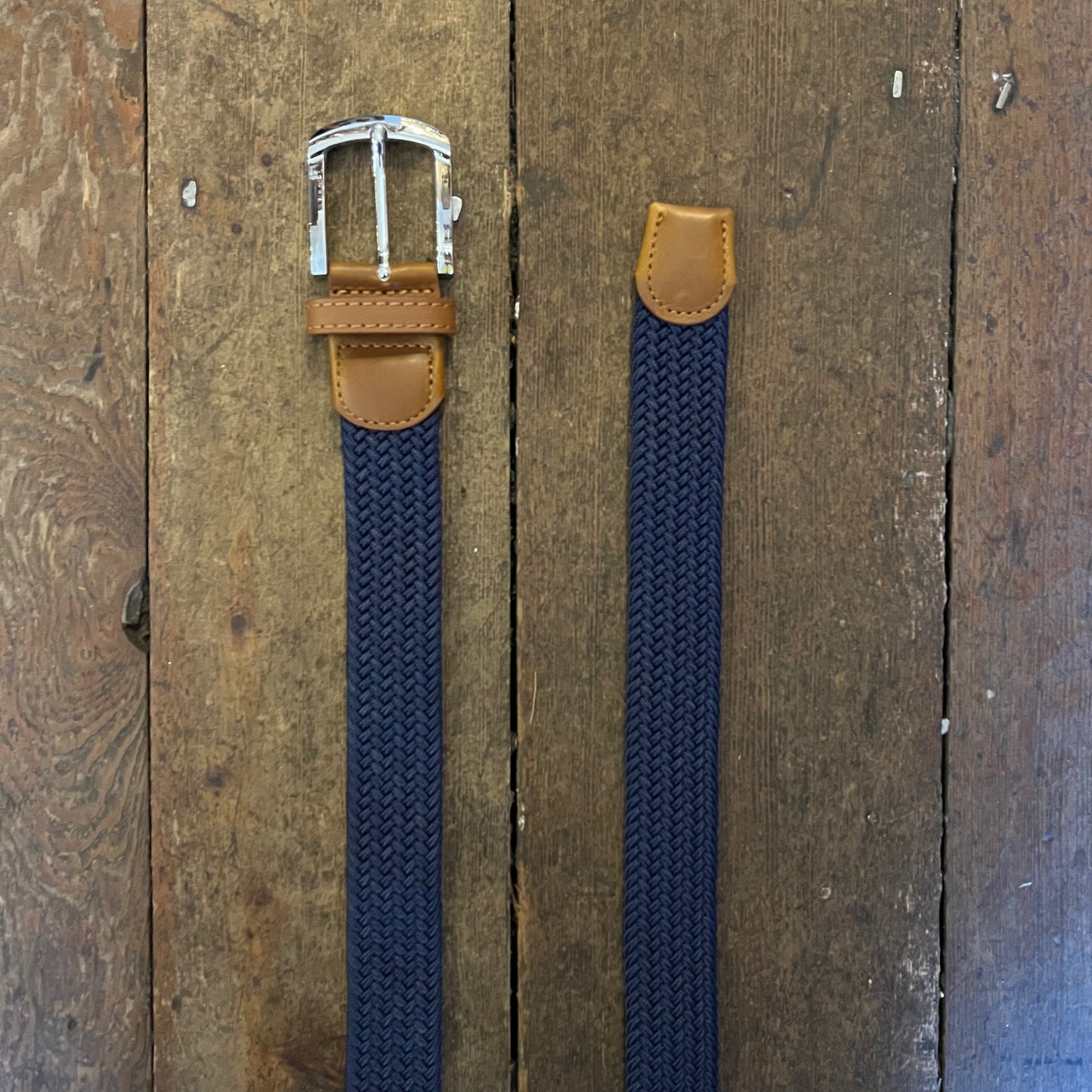 Regent -  Woven Elastic Belt - Navy/Brown
