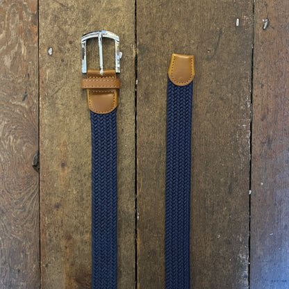 Regent -  Woven Elastic Belt - Navy/Brown