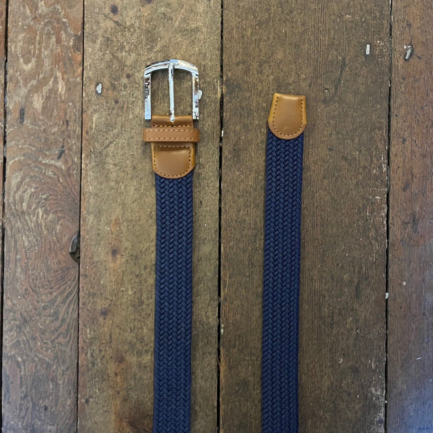 Regent -  Woven Elastic Belt - Navy/Brown