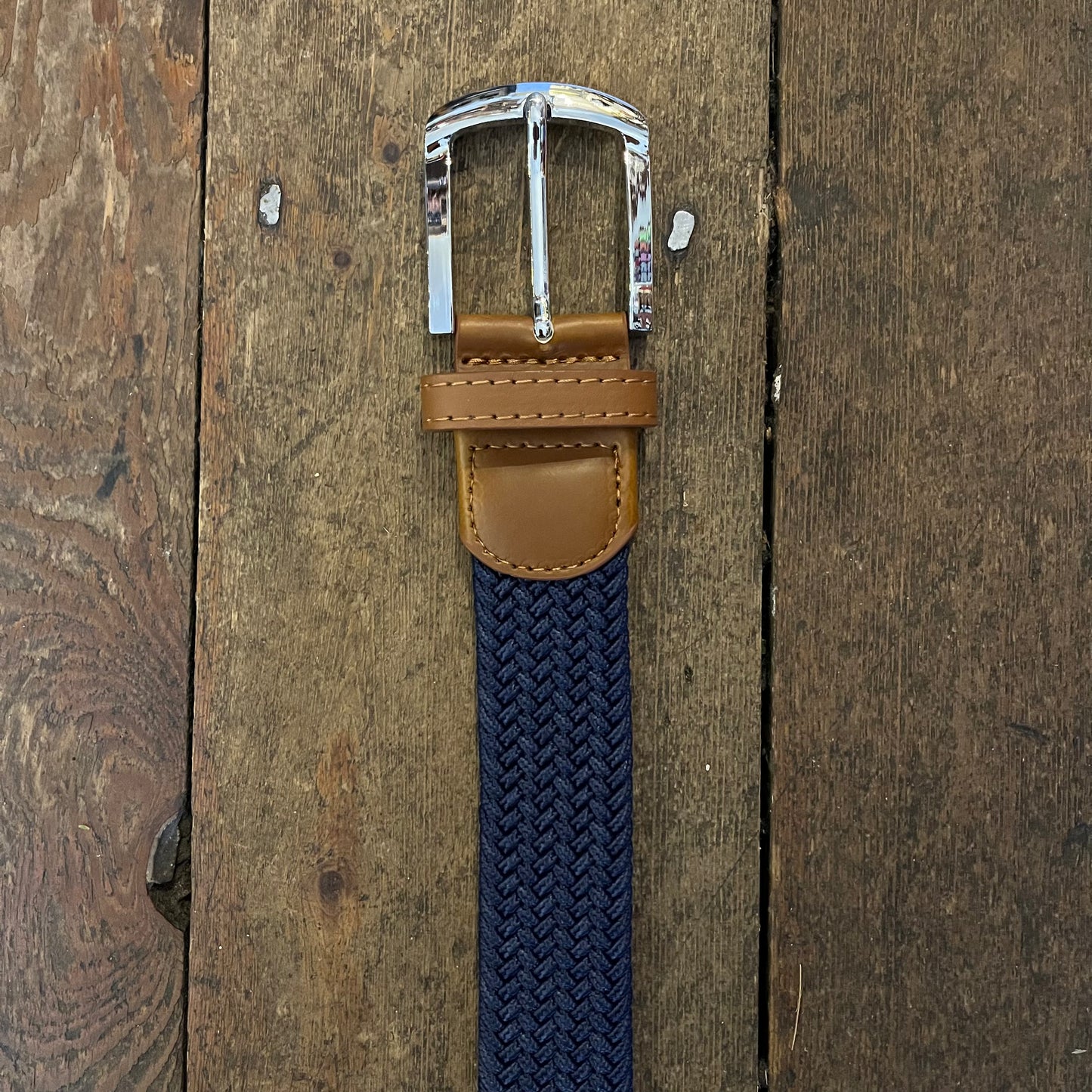Regent -  Woven Elastic Belt - Navy/Brown