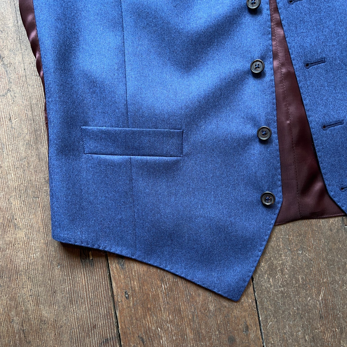 Regent - Henley Waistcoat – Denim Blue Wool Flannel