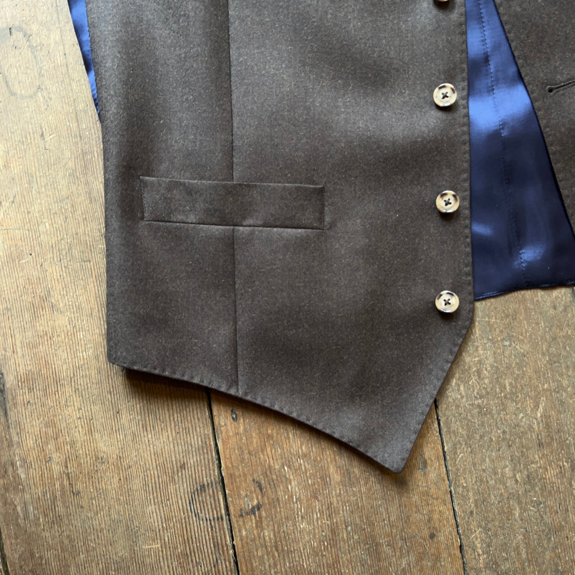 Regent James Brown brown grey wool flannel waistcoat - pocket