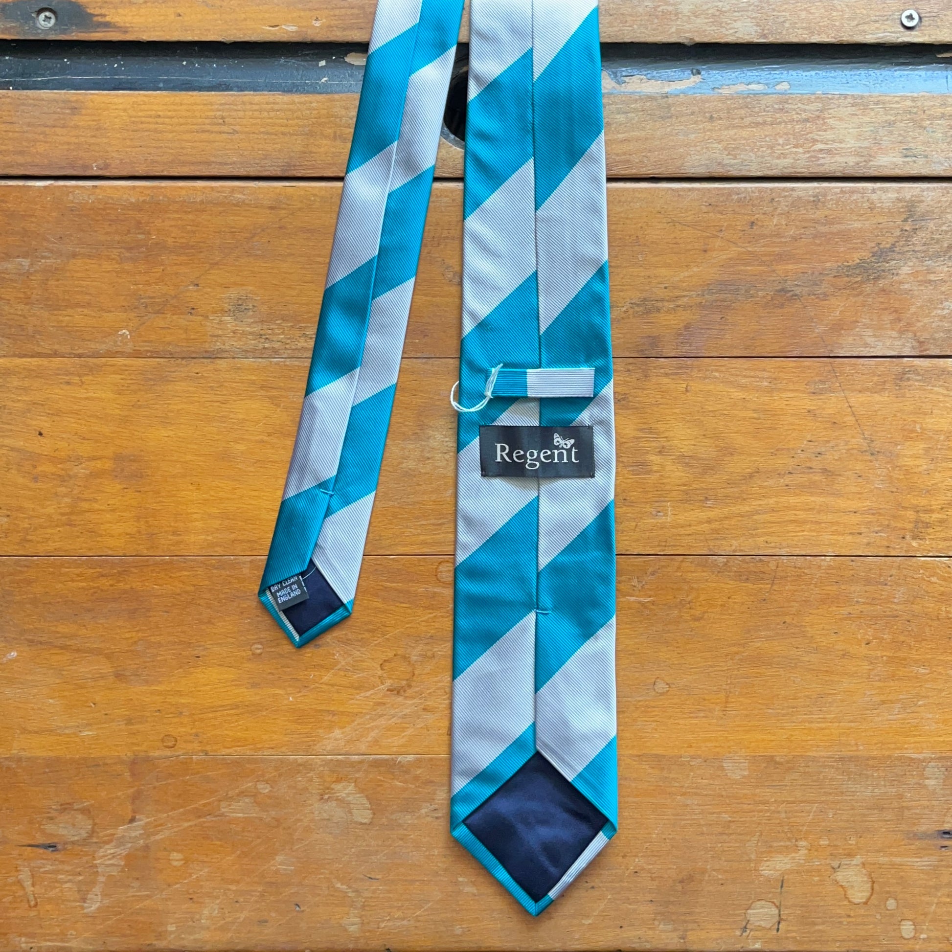 Regent woven silk striped tie turquoise and silver