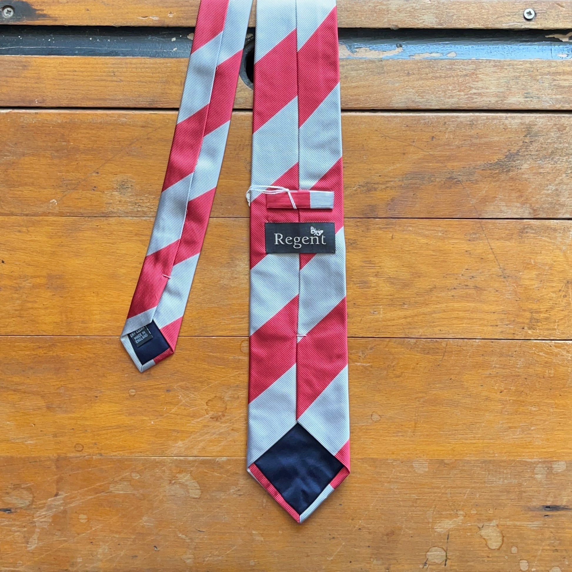 Regent woven silk striped tie - light red and silver - reverse