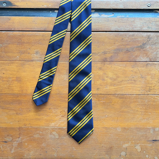 Regent woven silk tie - navy with triple yellow stripes
