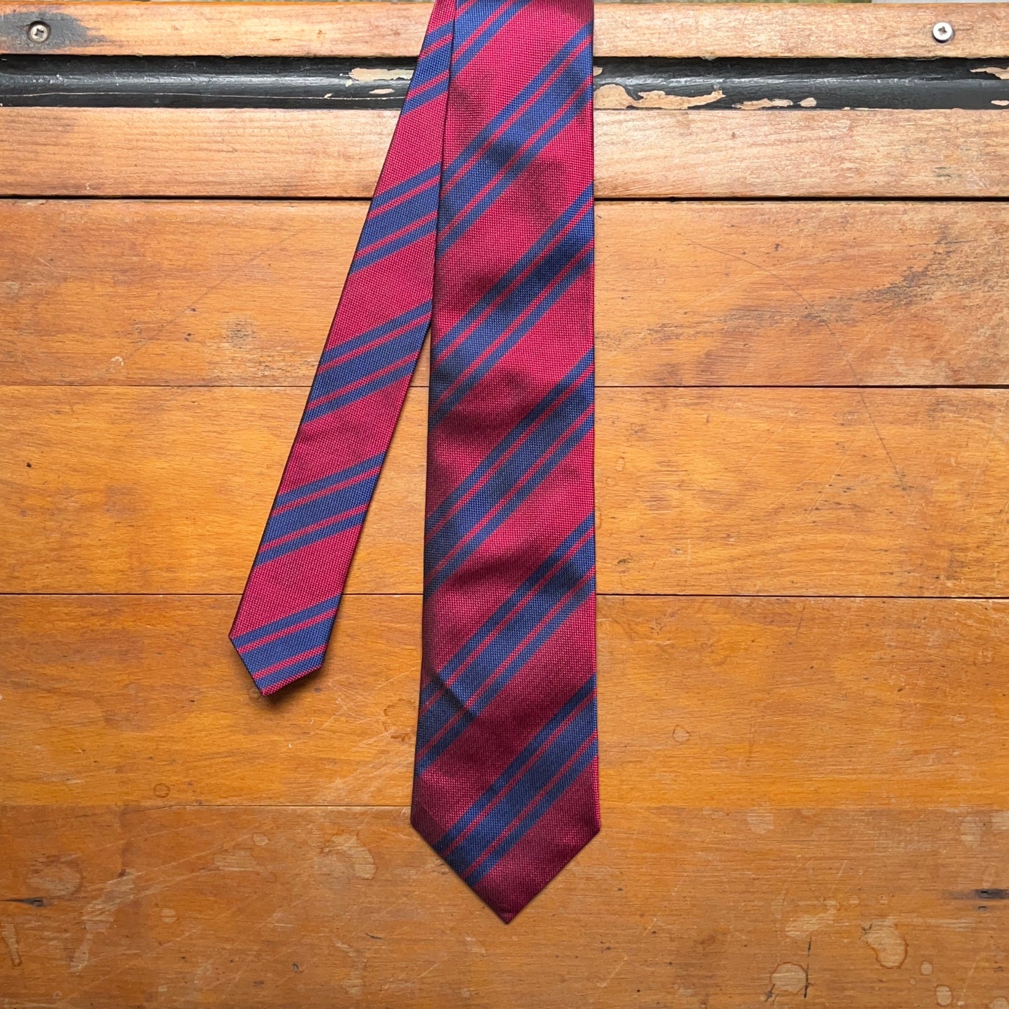 Regent woven silk tie - burgundy with triple navy stripe