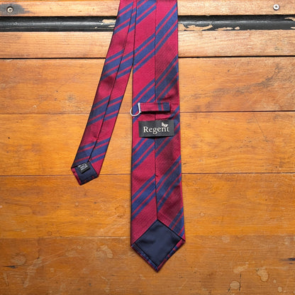 Regent woven silk tie - burgundy with triple navy stripe - reverse