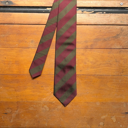 Regent woven silk tie - moss green and maroon stripes