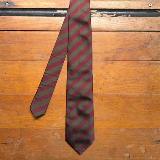 Regent - Woven Silk Tie - Moss Green and Maroon - Narrow Stripes