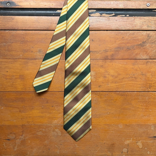 Regent - Woven Silk Tie - Brown and Racing Green Stripes