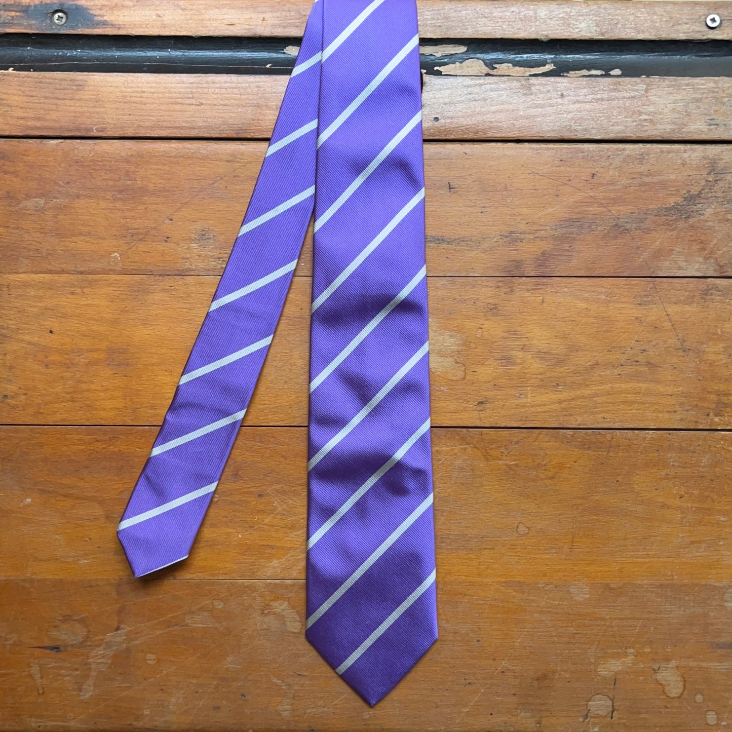 Regent - Woven Silk Tie - Purple with Silver Stripe