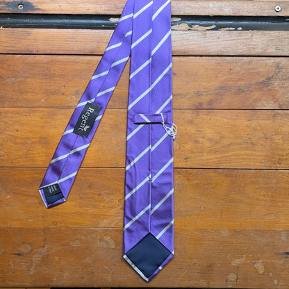 Regent - Woven Silk Tie - Purple with Silver Stripe - Reverse