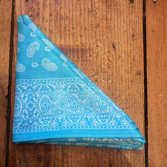 Regent - Cotton Hanky - Bandana - Aqua Blue with White Paisley