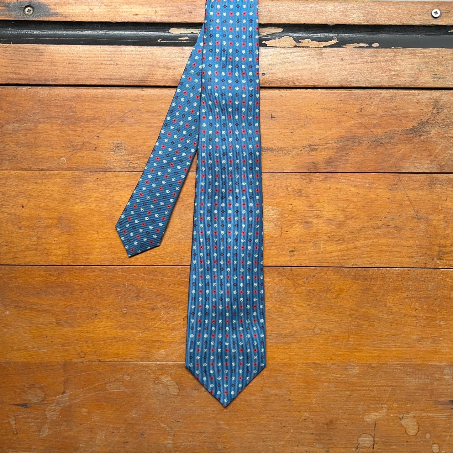 Regent - Woven Silk Tie - Petrol Blue Flower Motif