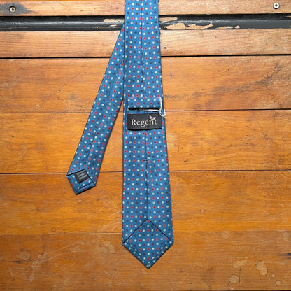 Regent - Woven Silk Tie - Petrol Blue Flower Motif - reverse