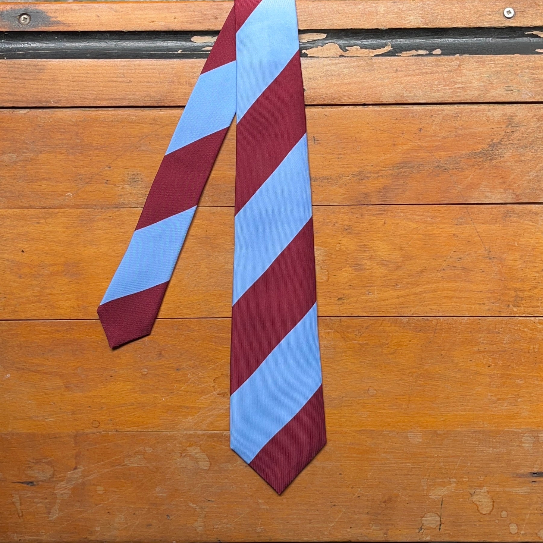 Regent - Woven Silk Tie - Printed Claret and Blue Stripes