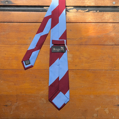 Regent - Woven Silk Tie - Printed Claret and Blue Stripes - reverse