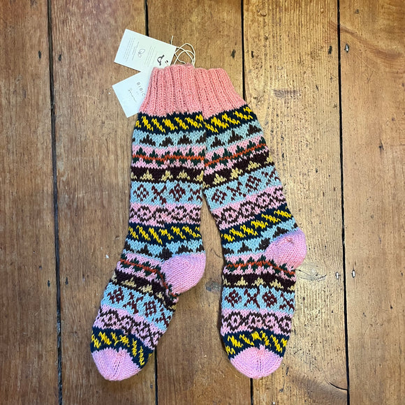 Bibico - Fair Isle Knitted Wool Socks - Pink