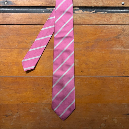 Regent - Woven Silk Striped Tie - Pink with White Stripe