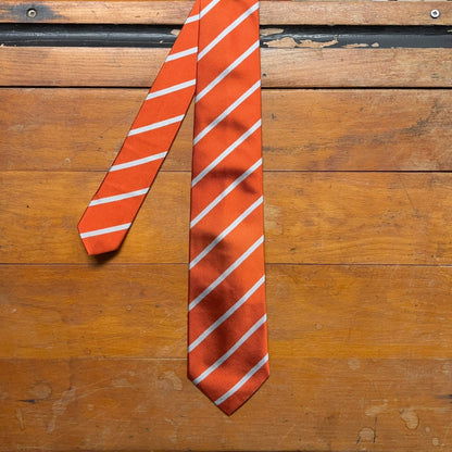 Regent - Woven Silk Striped Tie - Orange with White Stripe