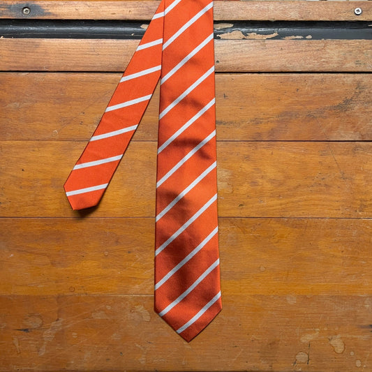 Regent - Woven Silk Striped Tie - Orange with White Stripe