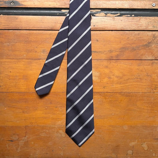 Regent - Woven Silk Striped Tie - Navy and Silver