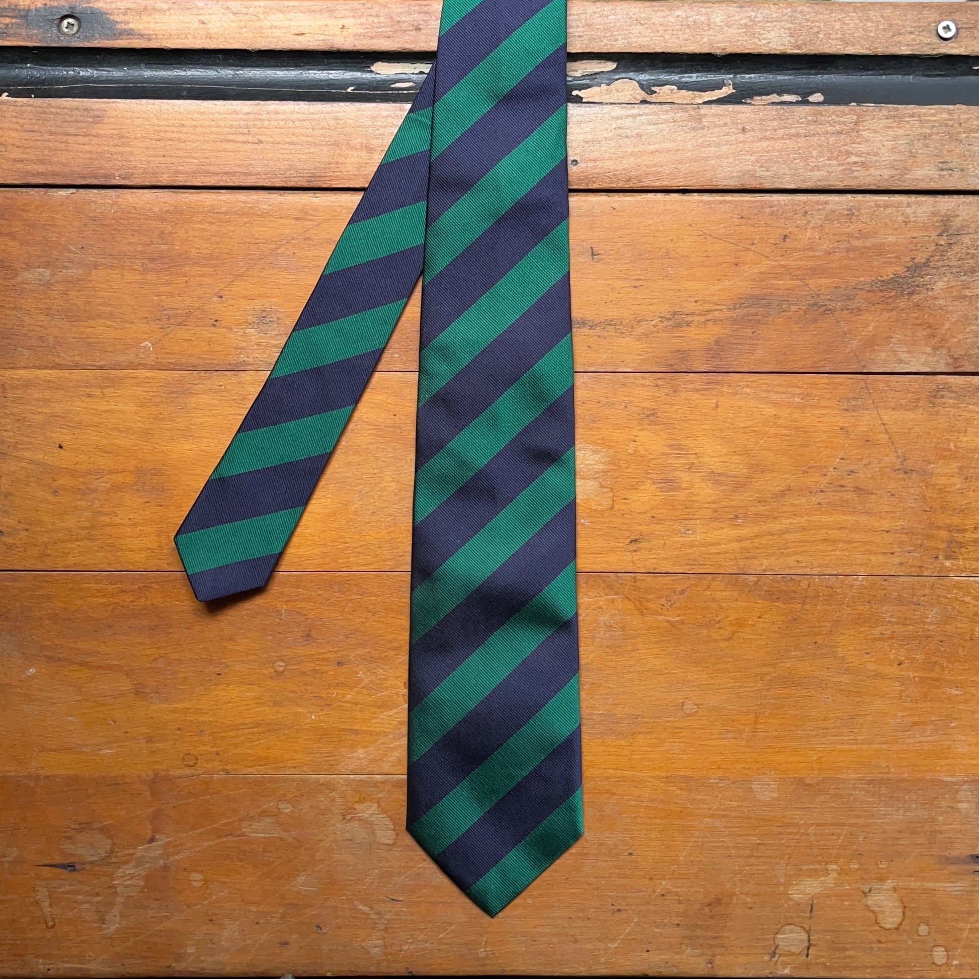 Regent - Woven Silk Tie - Navy and Green Stripe